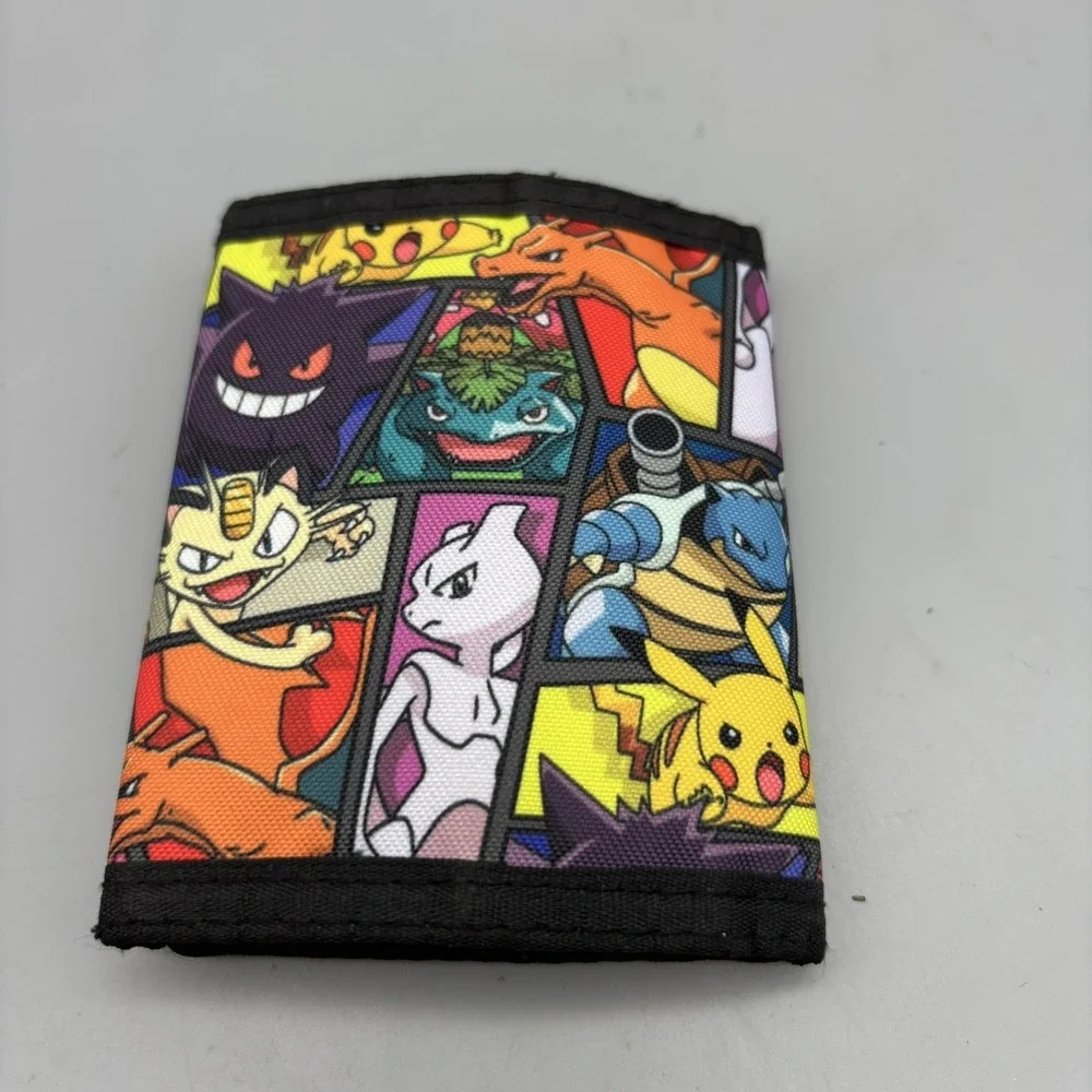 Pokemon Wallet Pikachu Charizard Gengar Mewtwo Trifold Hook Loop Closure